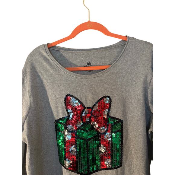 Disney Parks Minnie Mouse Sequin Shirt Silver Thread XXL Christmas Festive - Picture 4 of 9